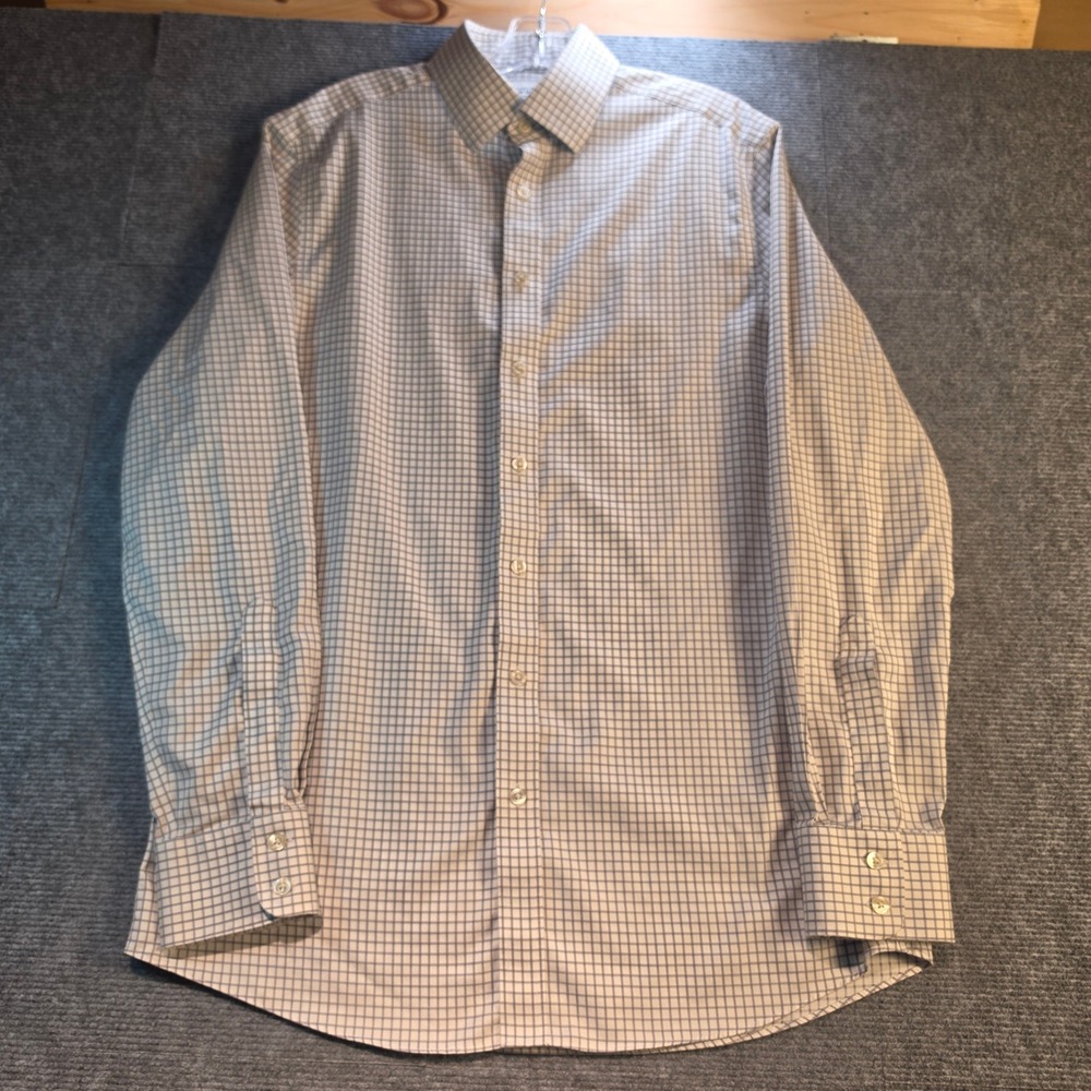 Charles Tyrwhitt Dress Shirt Mens 16/36 Blue White Slim Fit Non Iron Grid Check